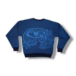 Vintage 90s Hugo Valentino Navy & Blue Knit Sweater Size Medium USA Made